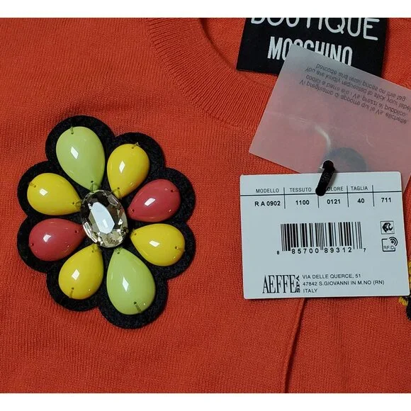 BOUTIQUE MOSCHINO SWEATER SEQUIN CRYSTAL PATCHES PINK WOOL CARDIGAN sz 40 6 - Picture 5 of 6